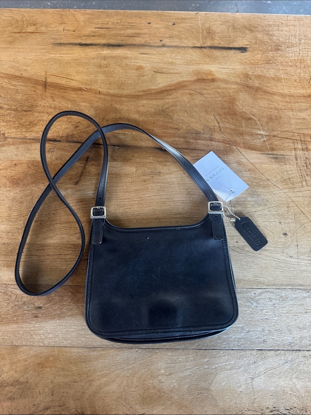 Vintage Coach Black Leather Shoulder Bag with Adjustable Strap